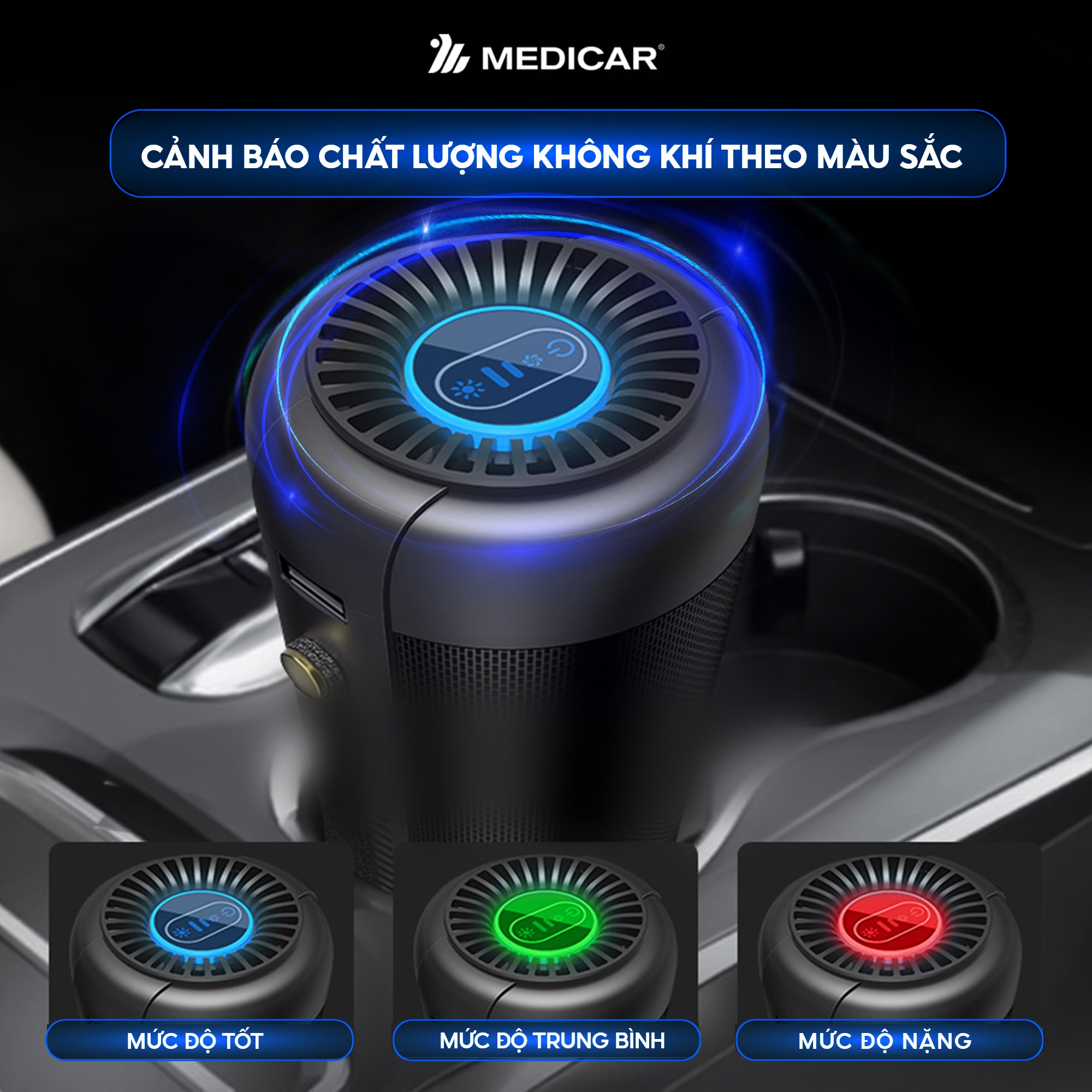 Máy lọc không khí ô tô kết hợp tinh dầu Medicar Pro V2 đa năng 4in1