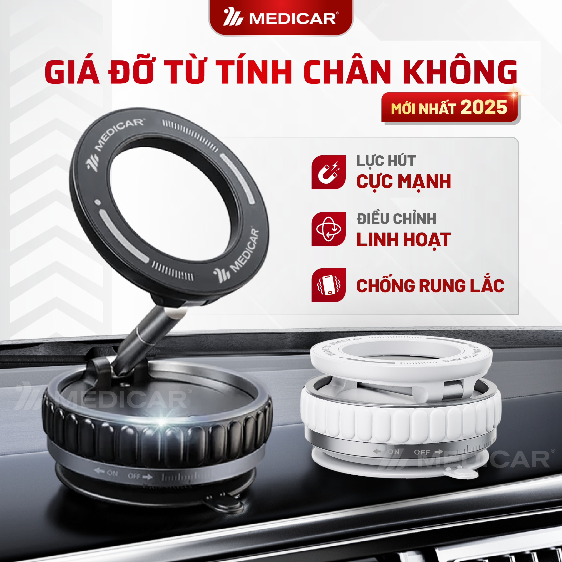 Giá đỡ điện thoại từ tính hút chân không Medicar