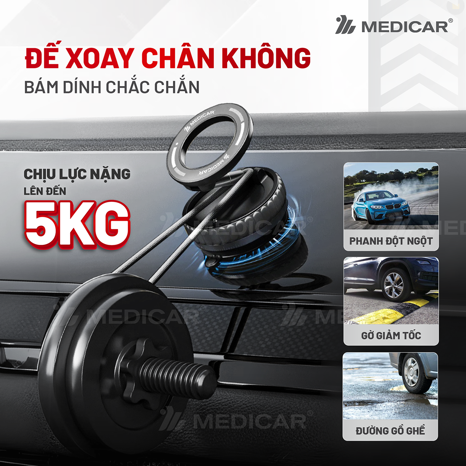 Giá đỡ điện thoại từ tính hút chân không Medicar