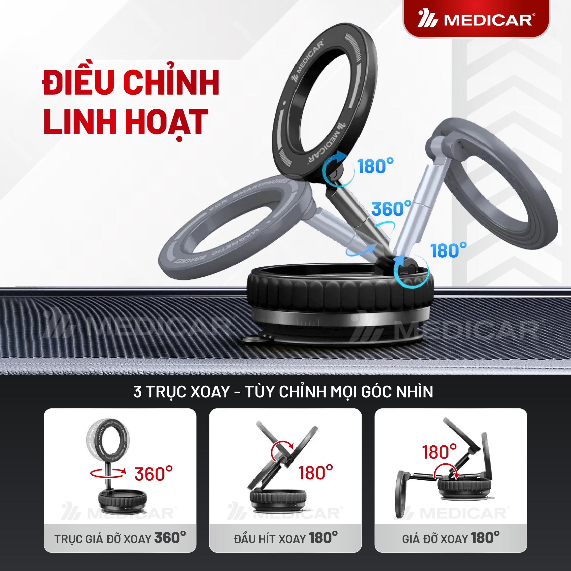 Giá đỡ điện thoại từ tính hút chân không Medicar