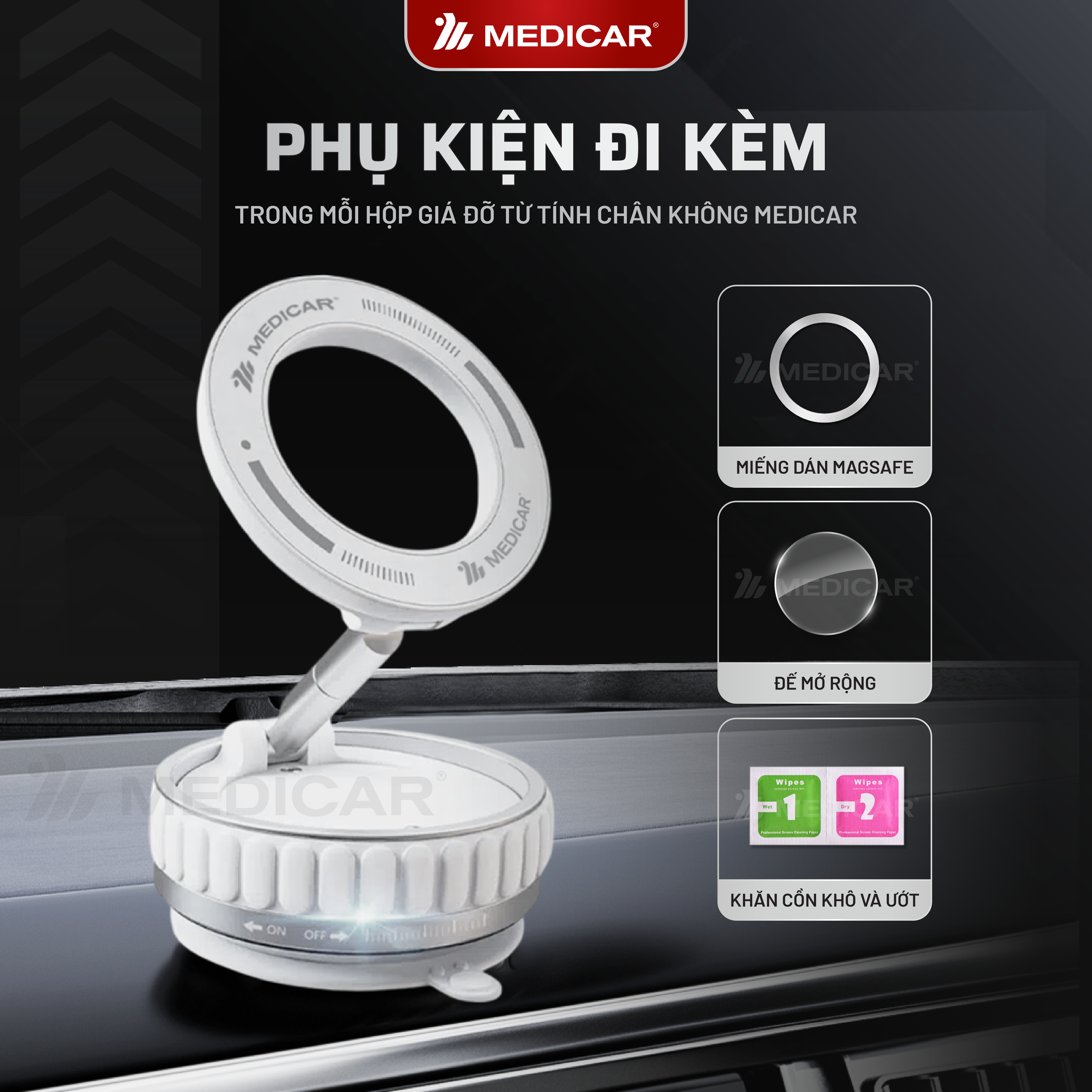 Giá đỡ điện thoại từ tính hút chân không Medicar