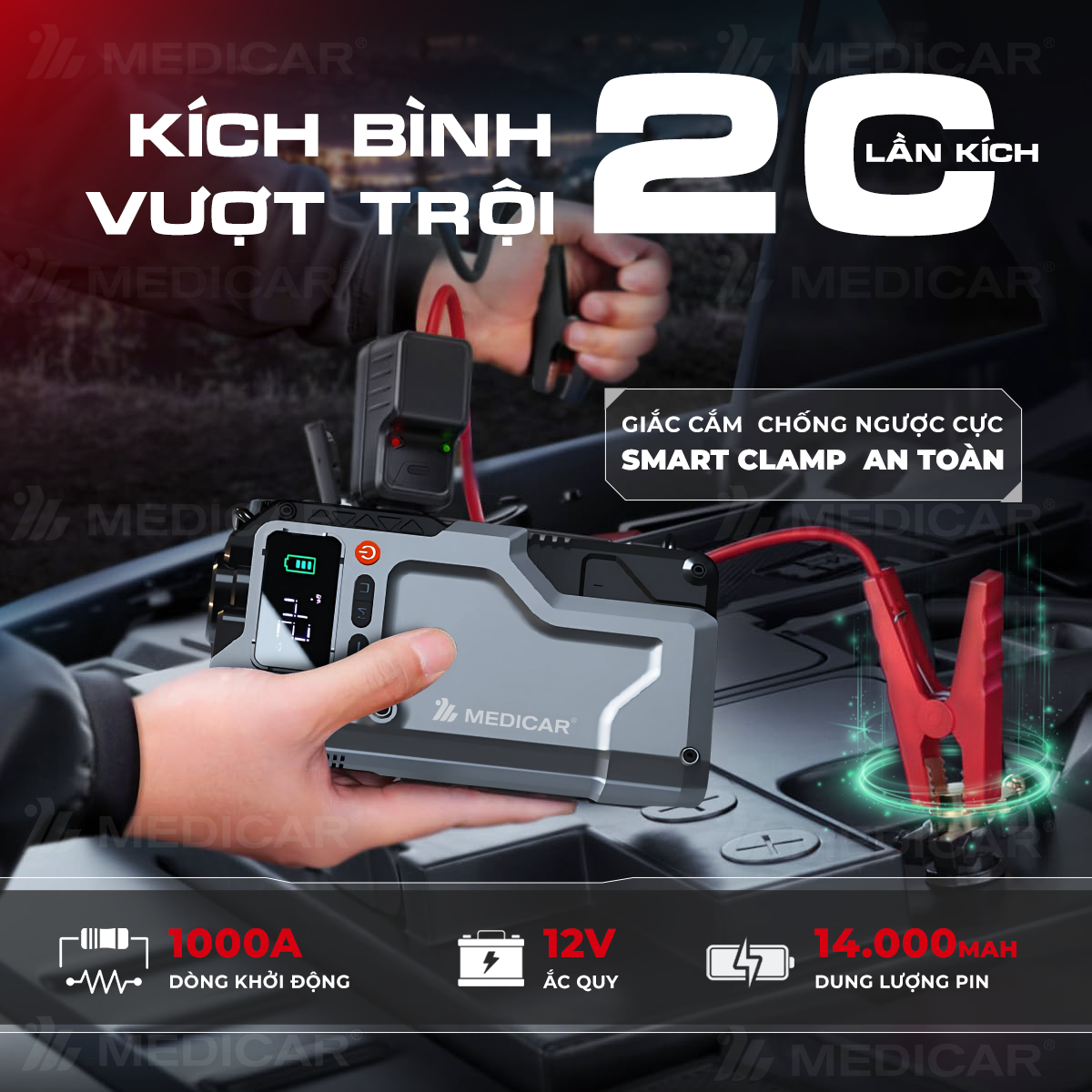 Bơm lốp kích bình PRO V3 14.000mAh Phiên bản 2025