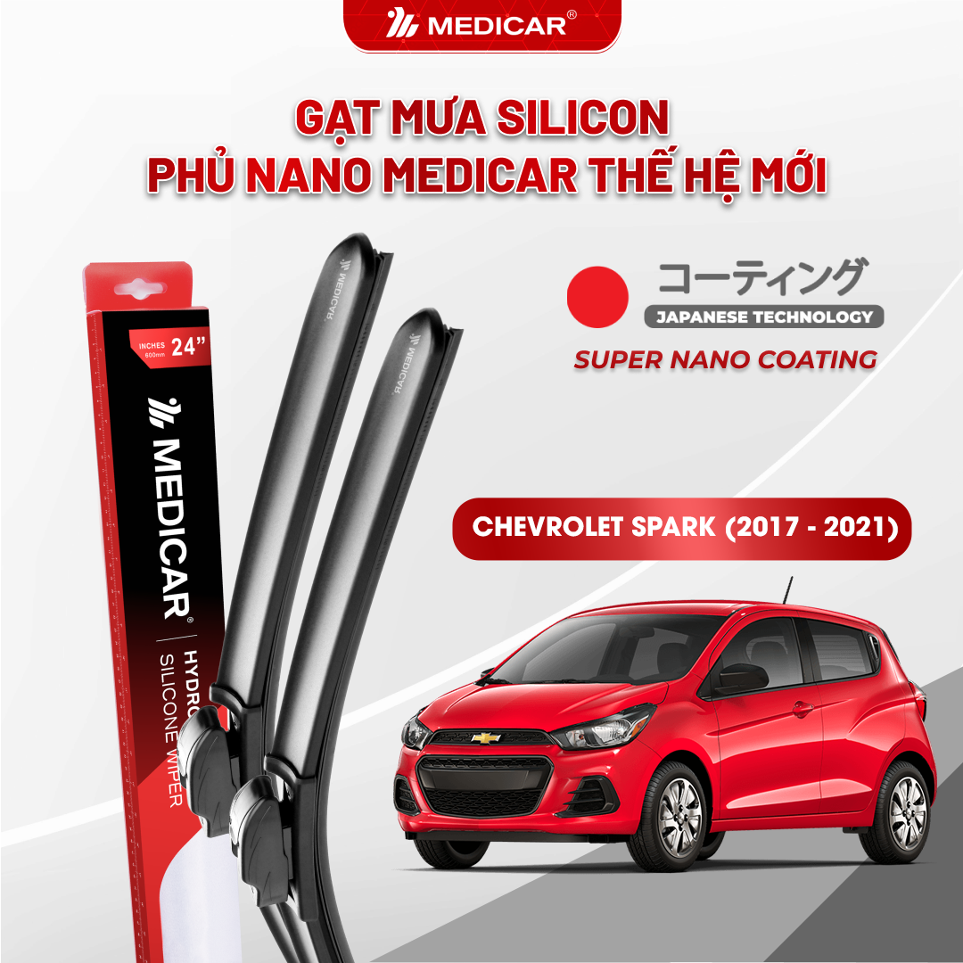 Gạt mưa ô tô Medicar silicon phủ Nano cho xe Chevrolet Spark