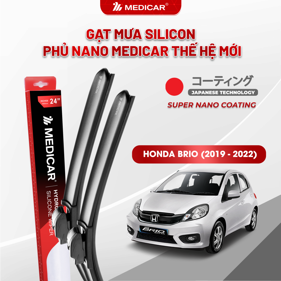 Gạt mưa ô tô Medicar silicon phủ Nano cho xe Honda Brio