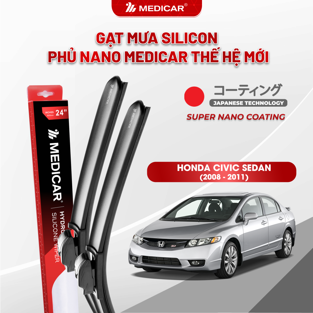 Gạt mưa ô tô Medicar silicon phủ Nano cho xe Honda Civic