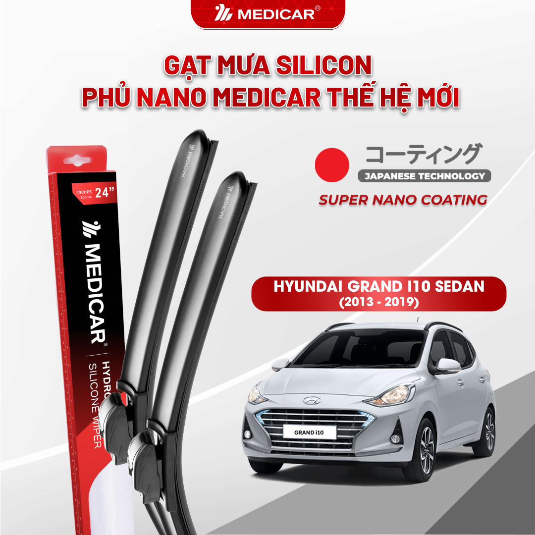 Gạt mưa ô tô Medicar silicon phủ Nano cho xe Hyundai Grand i10