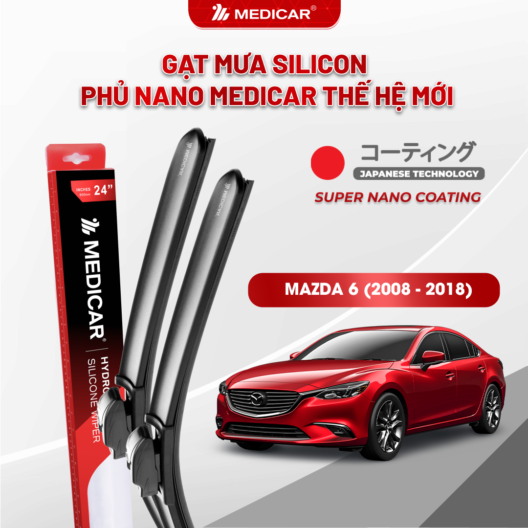 Gạt mưa ô tô Medicar silicon phủ Nano cho xe Mazda 6