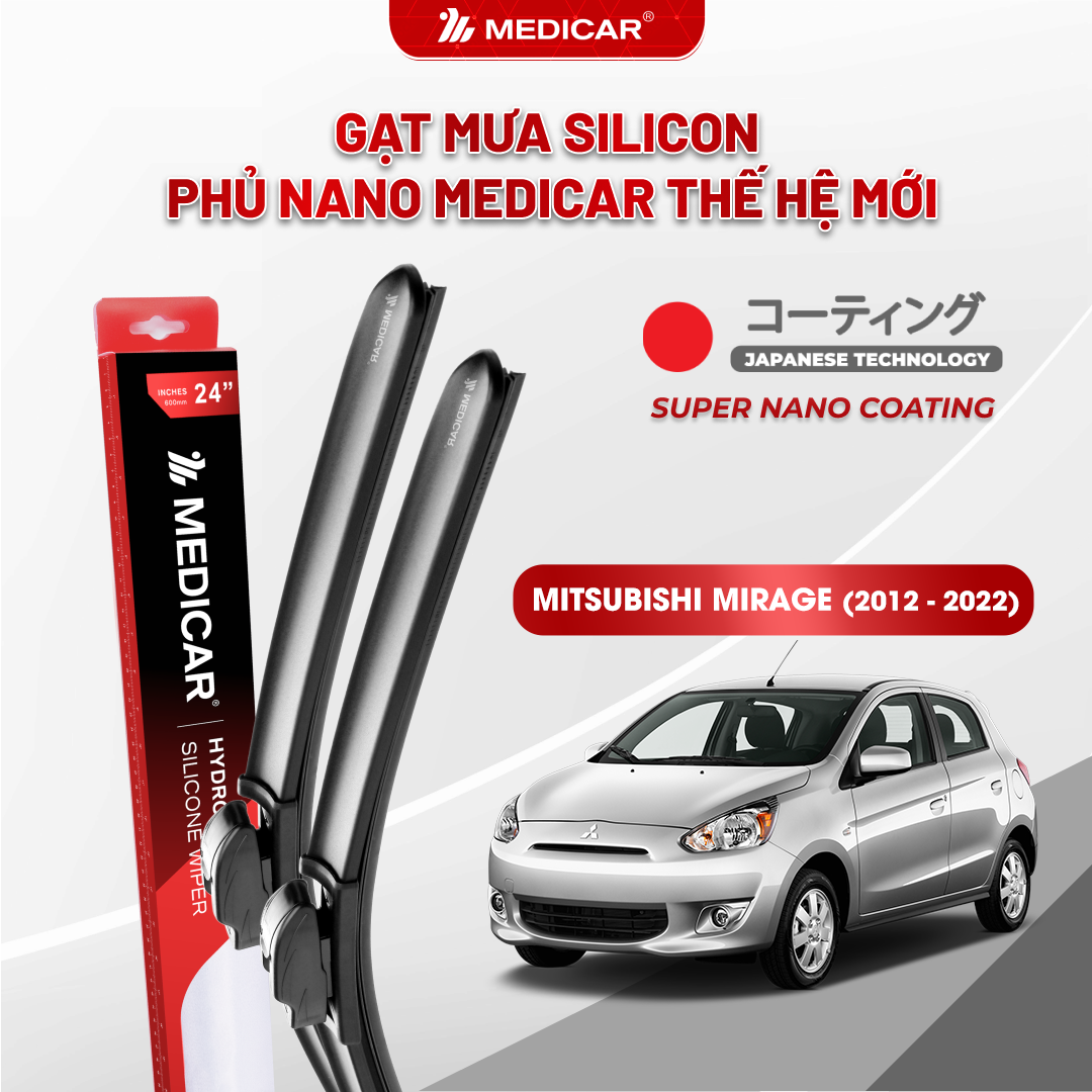 Gạt mưa ô tô Medicar silicon phủ Nano cho xe Mitsubishi Mirage