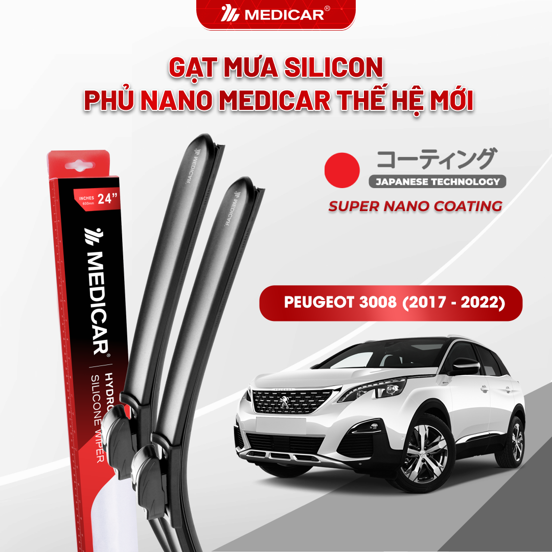 Gạt mưa ô tô Medicar silicon phủ Nano cho xe Peugeot 3008