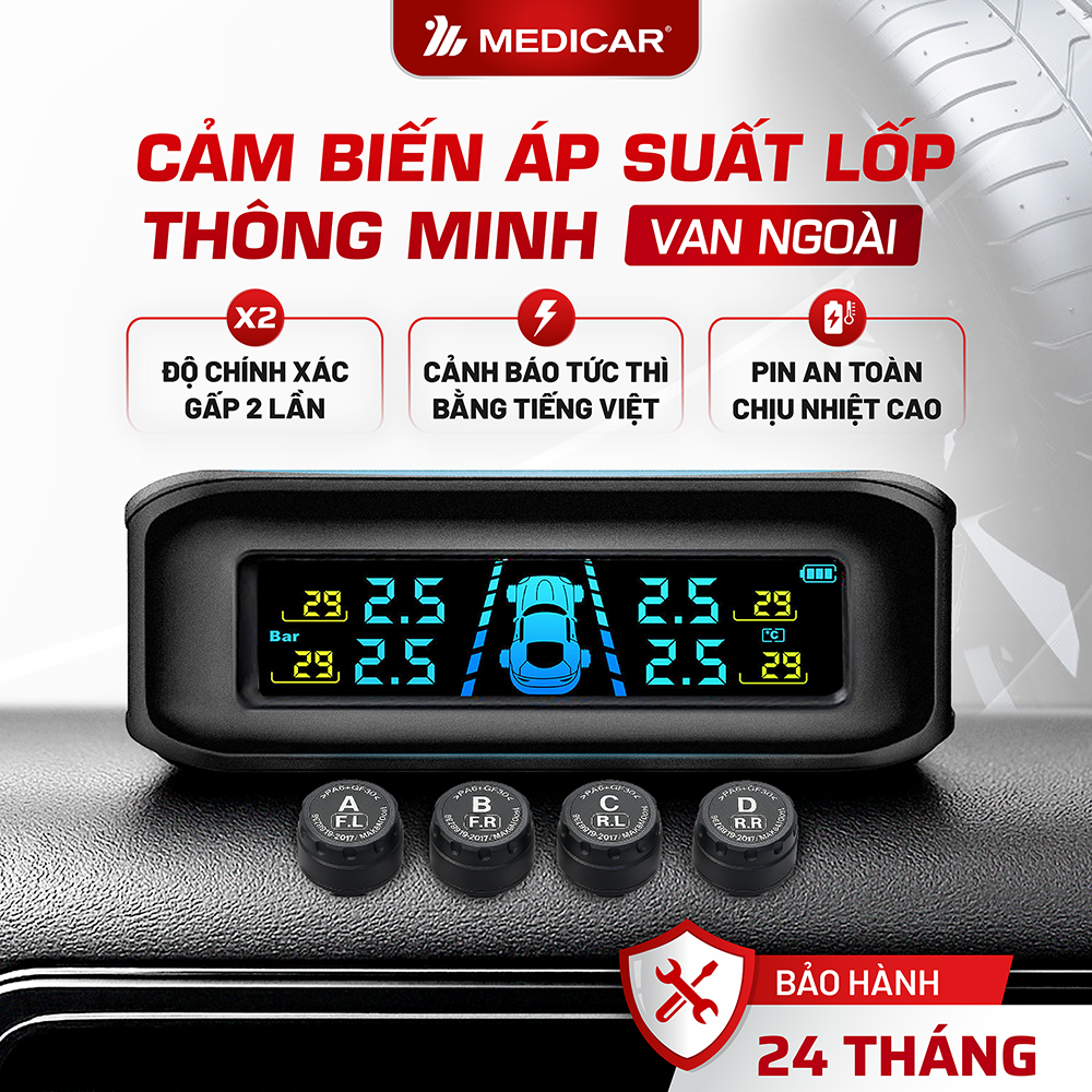 [TPMS] Cảm biến áp suất lốp ô tô thông minh Medicar