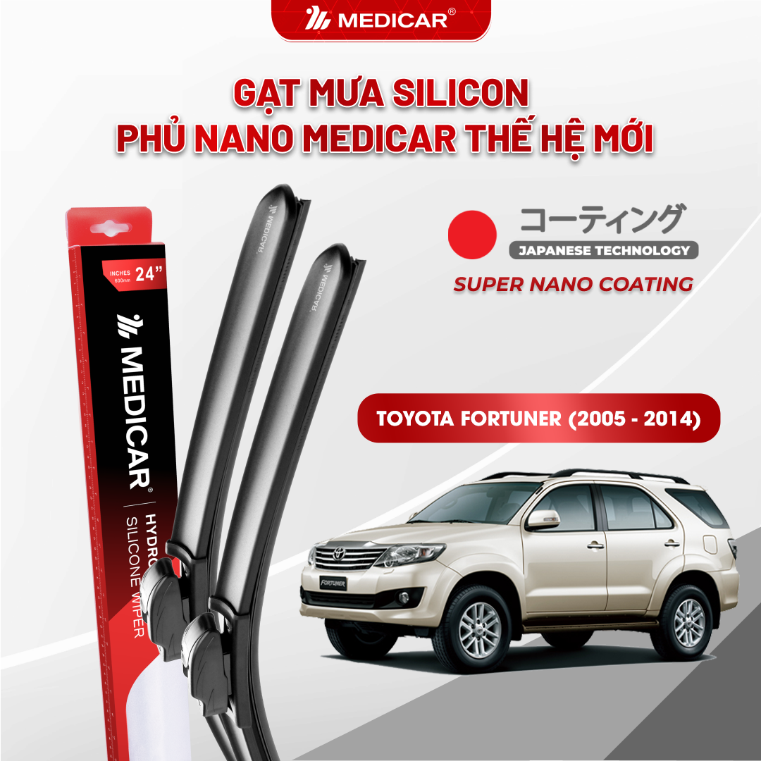 Gạt mưa ô tô Medicar silicon phủ Nano cho xe Toyota Fortuner