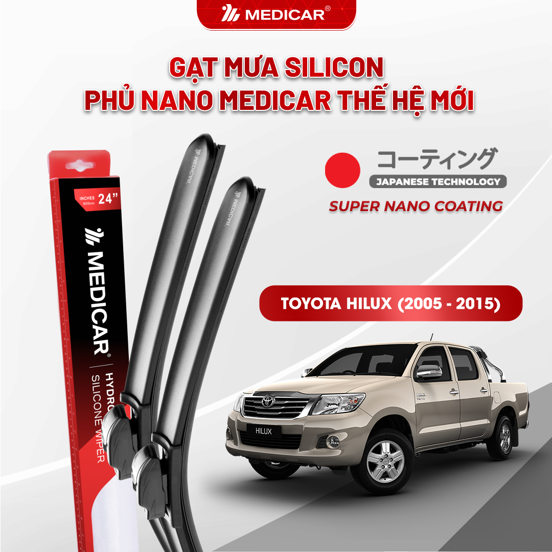 Gạt mưa ô tô Medicar silicon phủ Nano cho xe Toyota Hilux