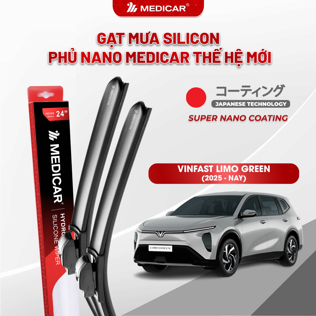 Gạt mưa ô tô Medicar silicon phủ Nano cho xe Vinfast Limo Green