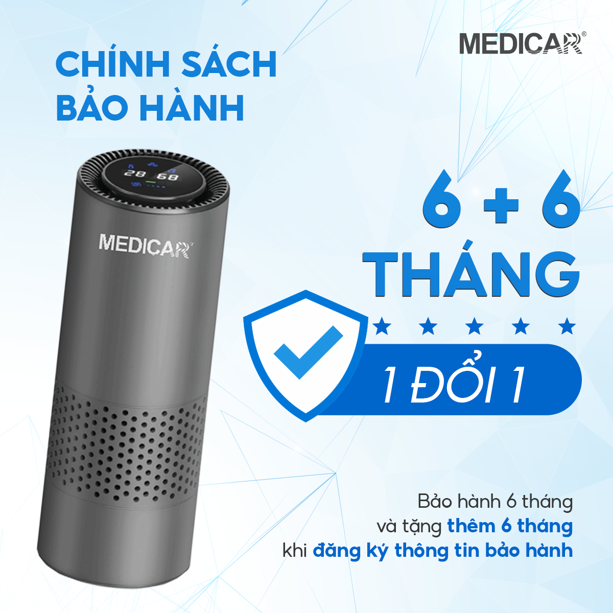 Máy lọc không khí ô tô Medicar lọc bụi mịn phát tán ion âm