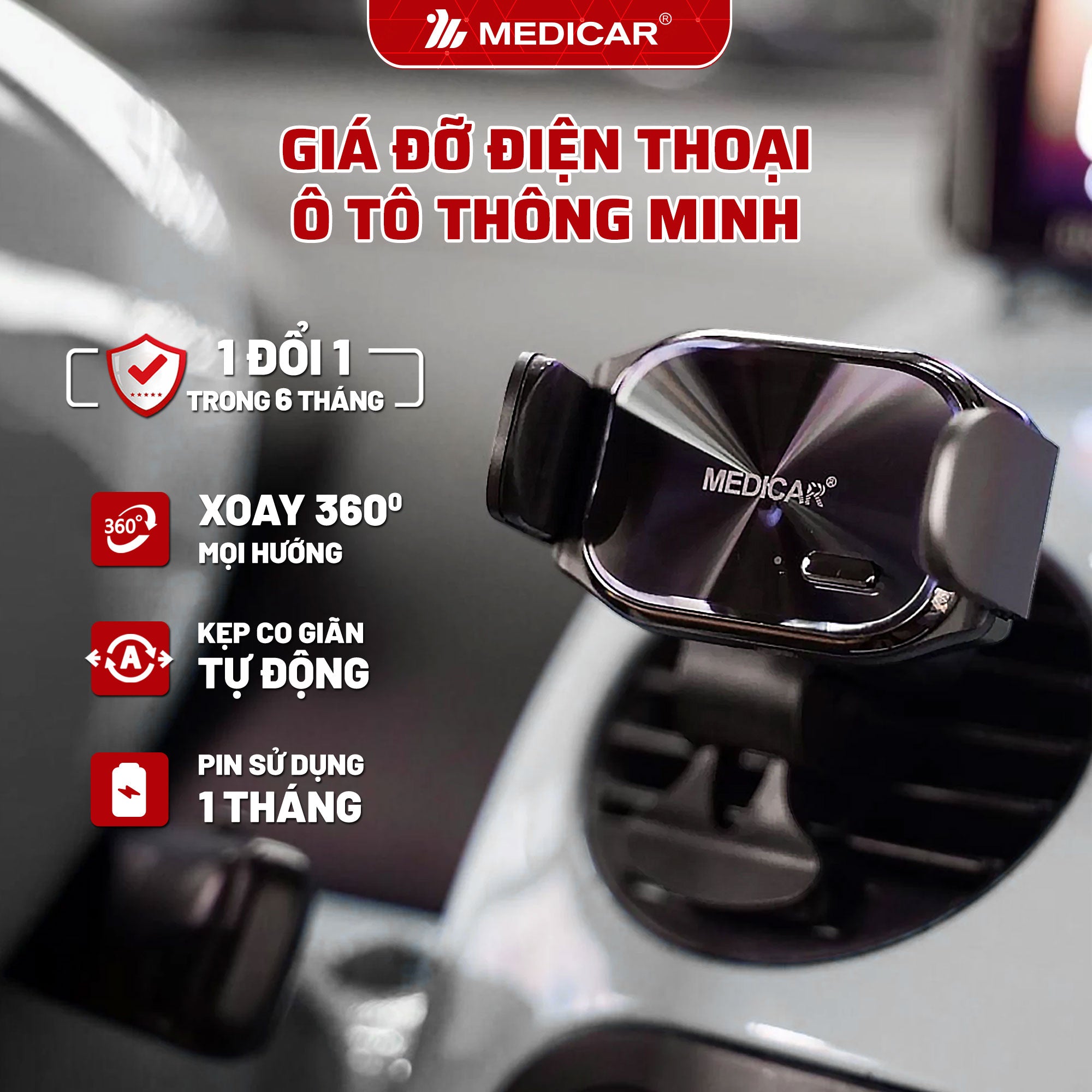 Giá đỡ kẹp điện thoại ô tô thông minh MEDICAR V2