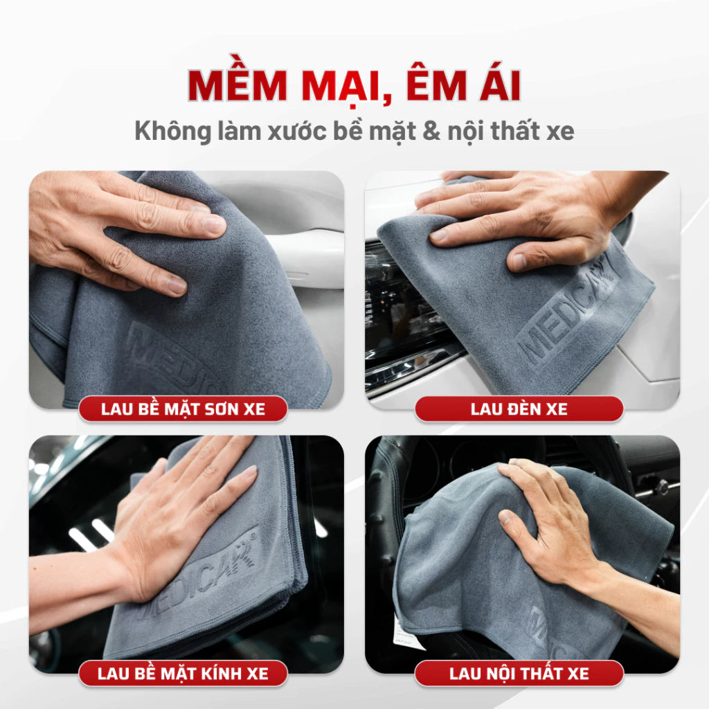 Khăn lau xe ô tô chuyên dụng MEDICAR chất liệu Microfiber thấm hút, sạch, bền bỉ, an toàn bề mặt